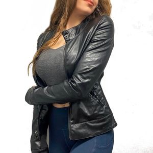 Vintage Point-Zero Laced Back Faux Leather Jacket